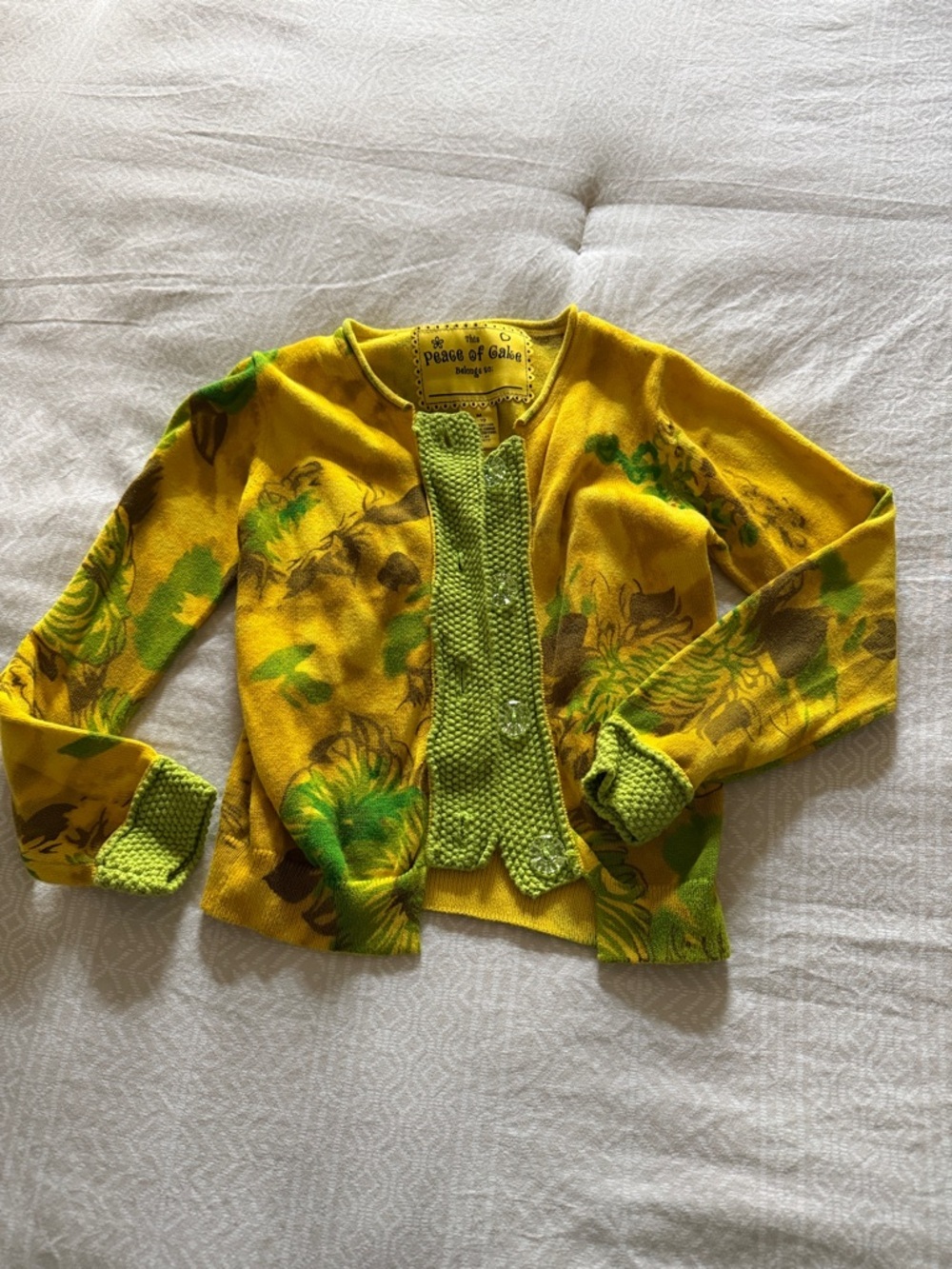 Peace of Gabe Yellow & Green Floral Knit Cardigan